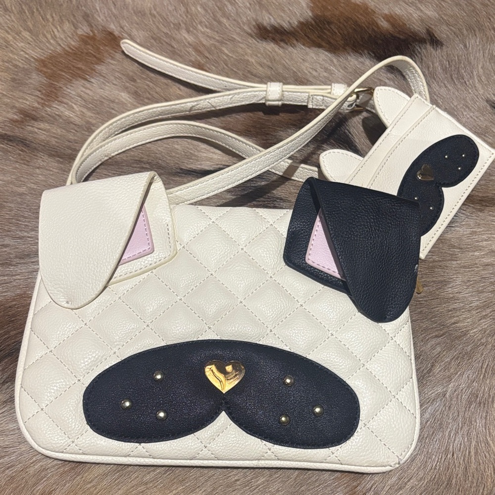 Betsey Johnson Cream Quilted Dog Crossbody Bag